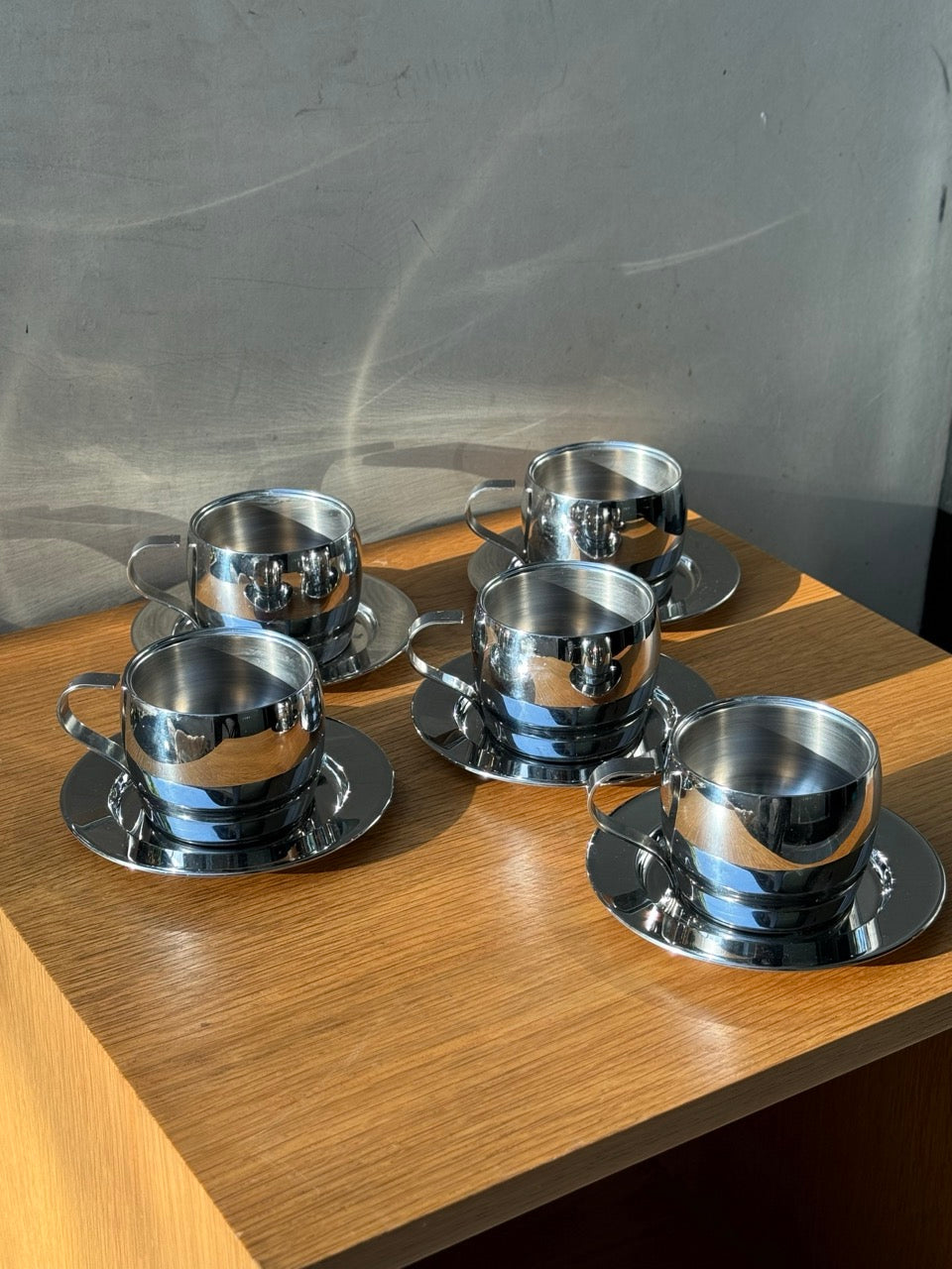 Set of 5 Vintage Tramontina 18/10 INOX Tea Cups and Saucers