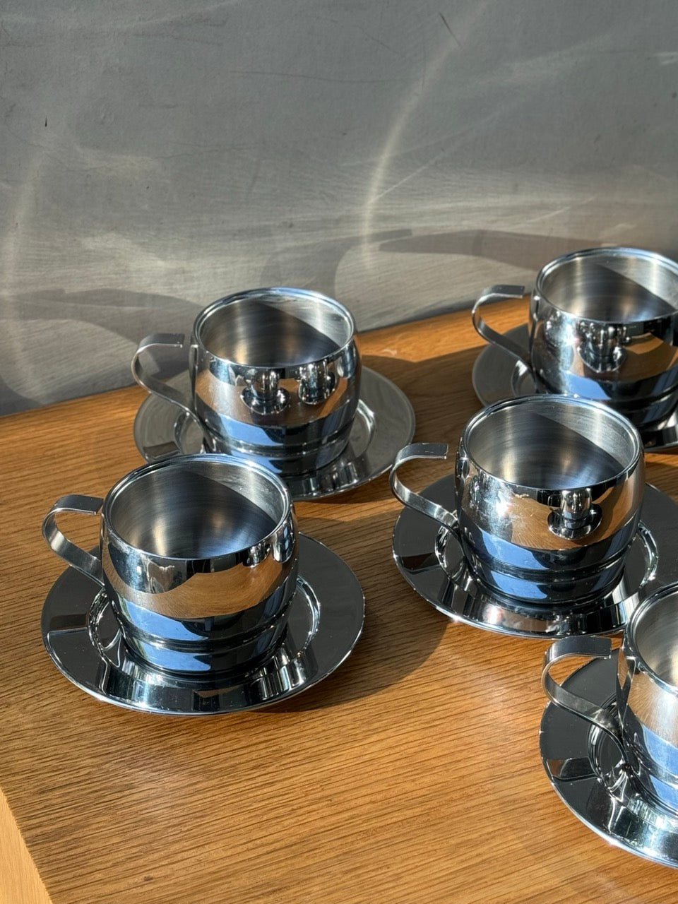 Set of 5 Vintage Tramontina 18/10 INOX Tea Cups and Saucers