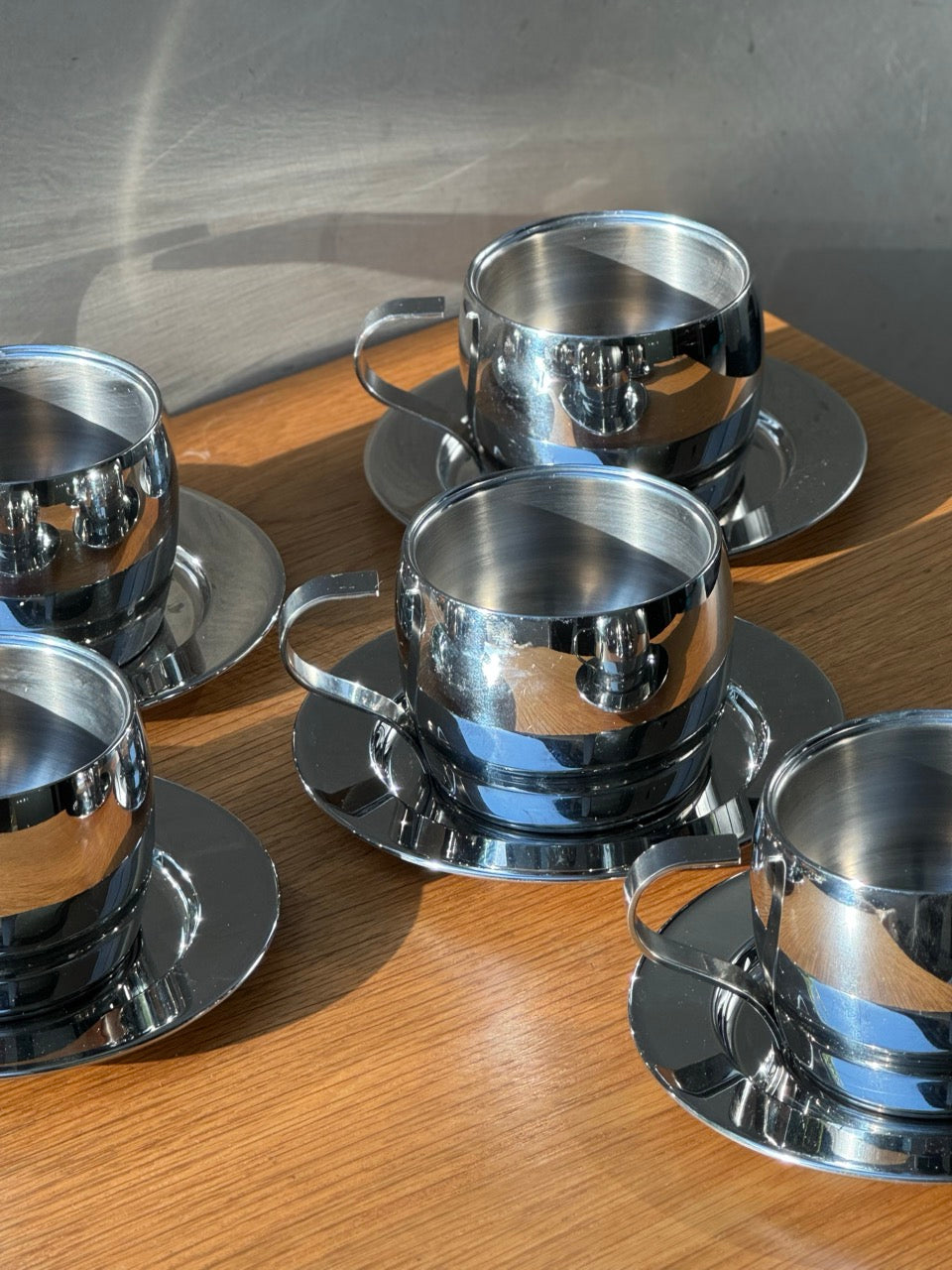 Set of 5 Vintage Tramontina 18/10 INOX Tea Cups and Saucers