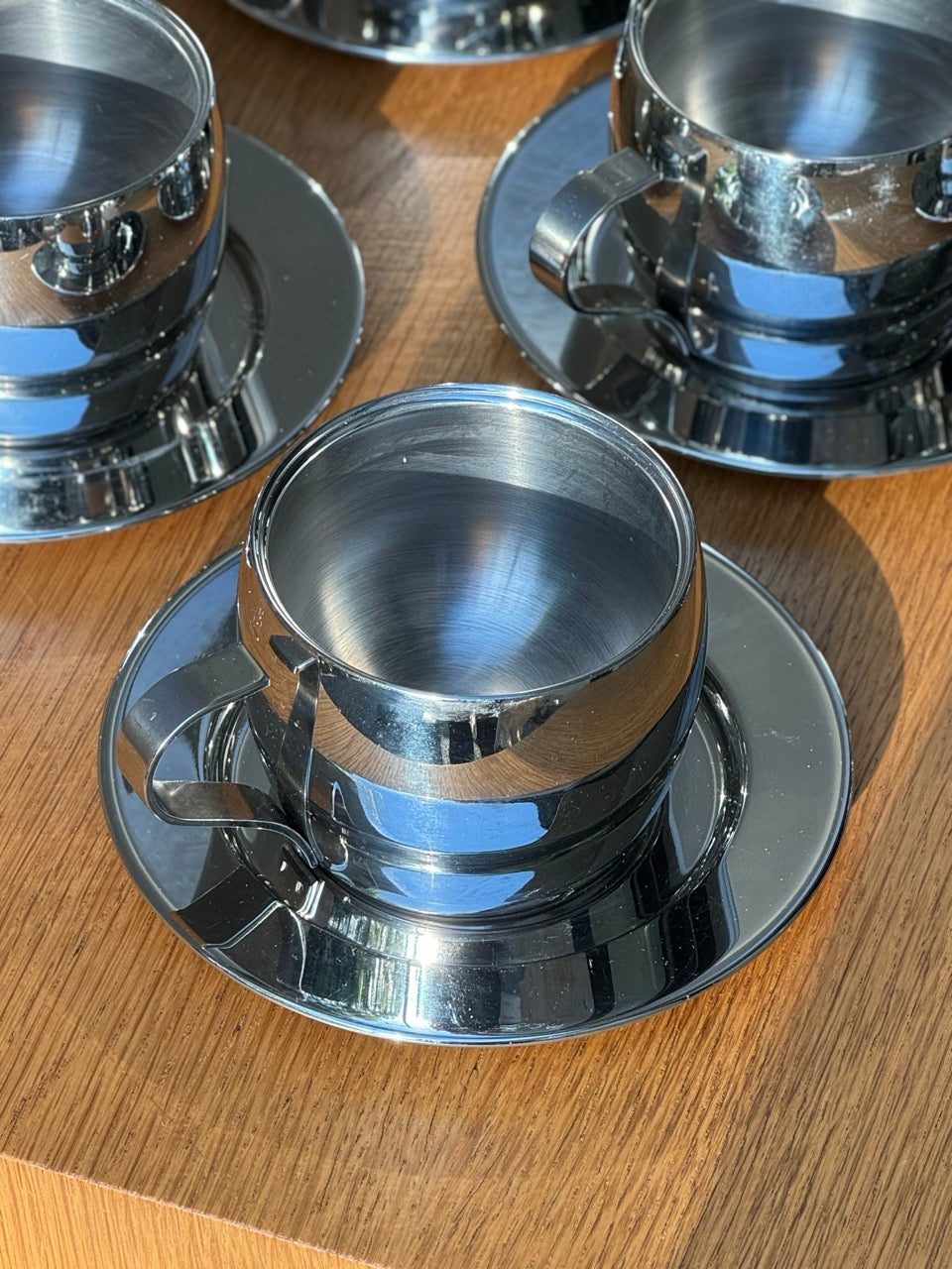 Set of 5 Vintage Tramontina 18/10 INOX Tea Cups and Saucers