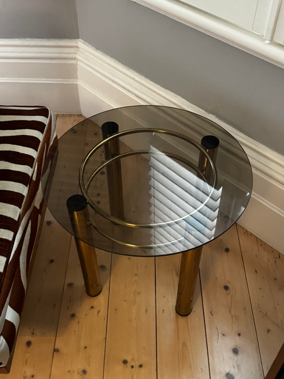 Smoked Glass and Brass Tubular Side Table