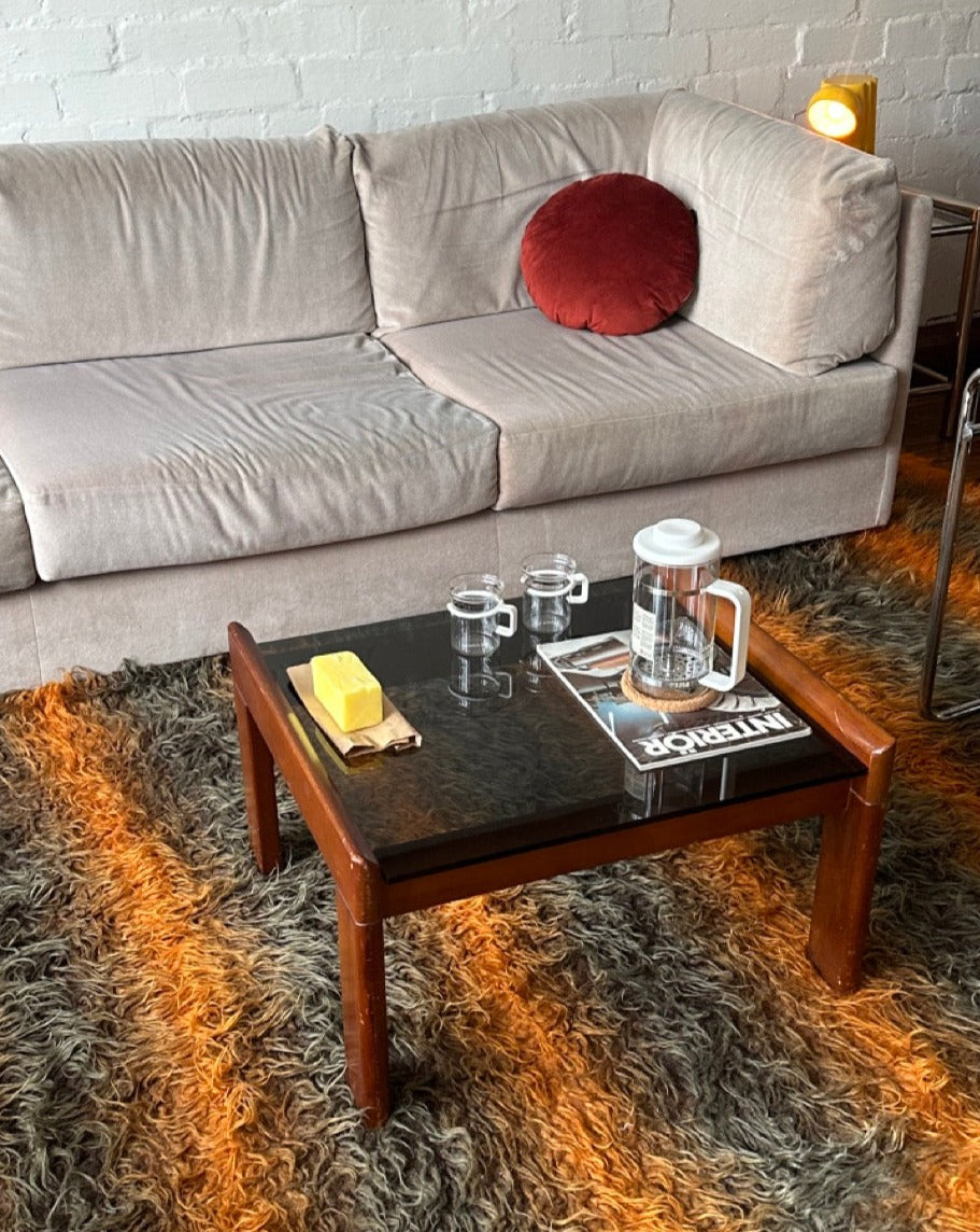 Teak and Smoked Glass Coffee Table