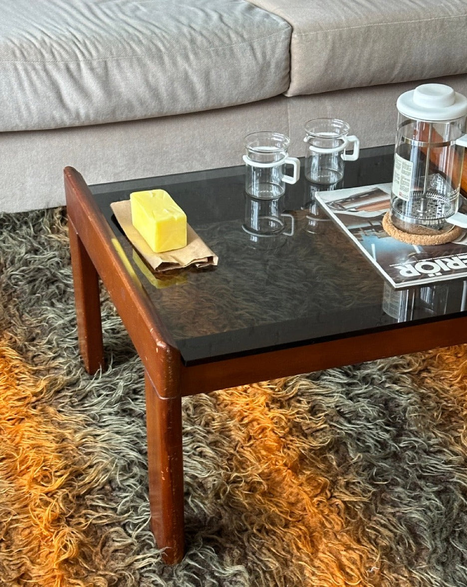 Teak and Smoked Glass Coffee Table
