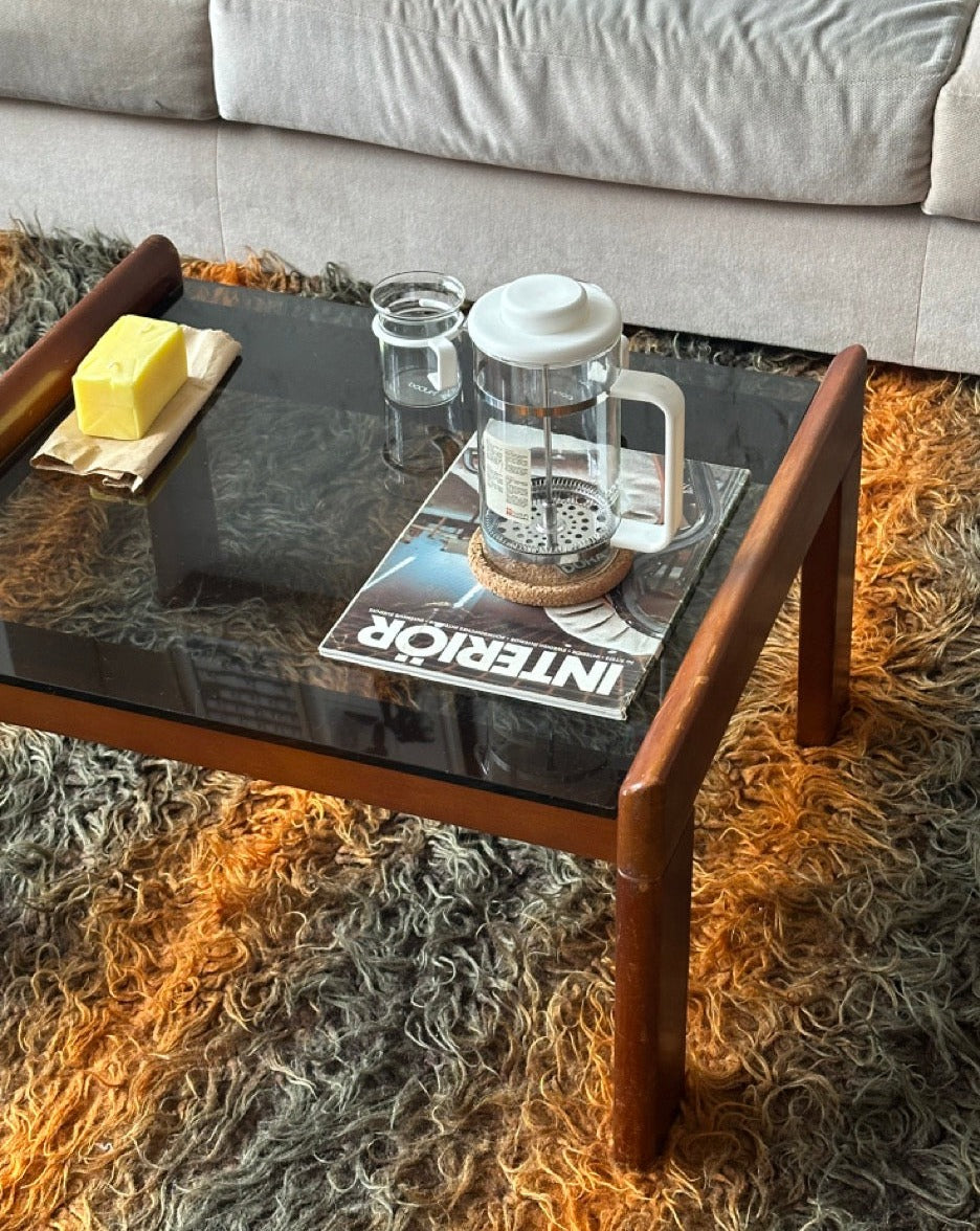 Teak and Smoked Glass Coffee Table