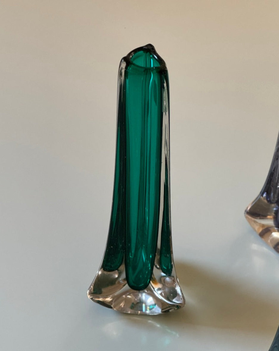 Three Kingfisher Whitefriars 'Tricorn' Stem Vases
