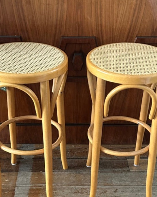 Vintage Cane Bentwood Bar Stools