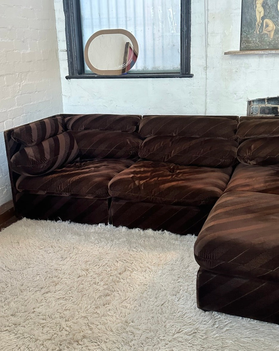 Vintage Brown Striped Velvet Modular Sofa