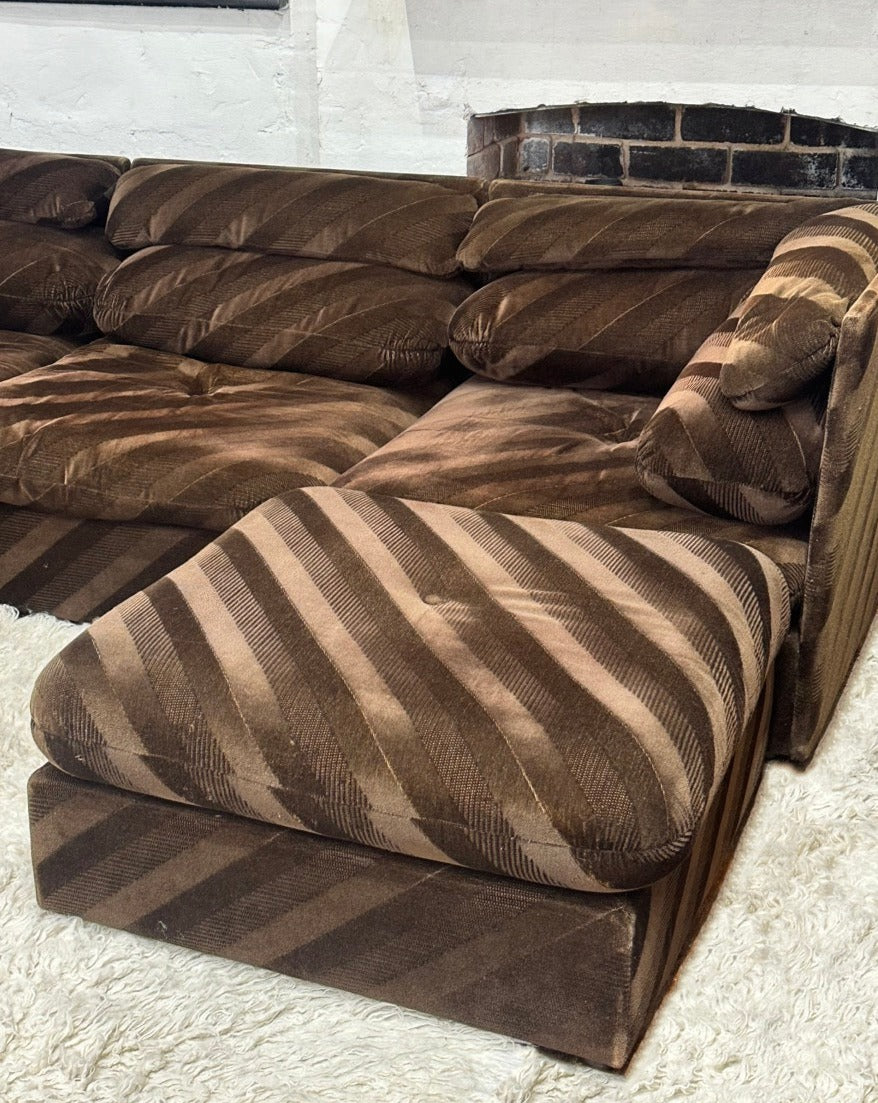 Vintage Brown Striped Velvet Modular Sofa