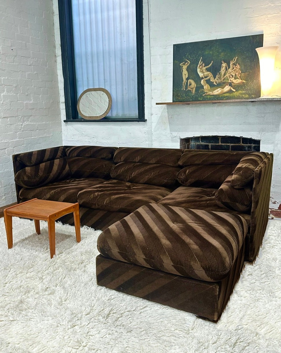 Vintage Brown Striped Velvet Modular Sofa