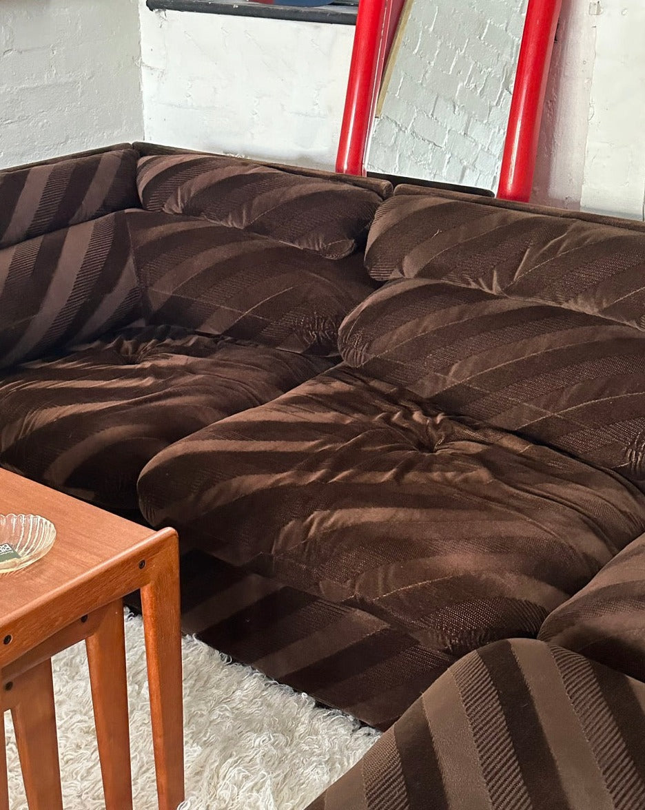 Vintage Brown Striped Velvet Modular Sofa