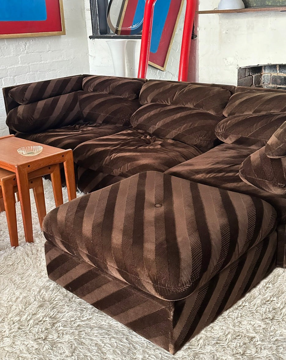 Vintage Brown Striped Velvet Modular Sofa