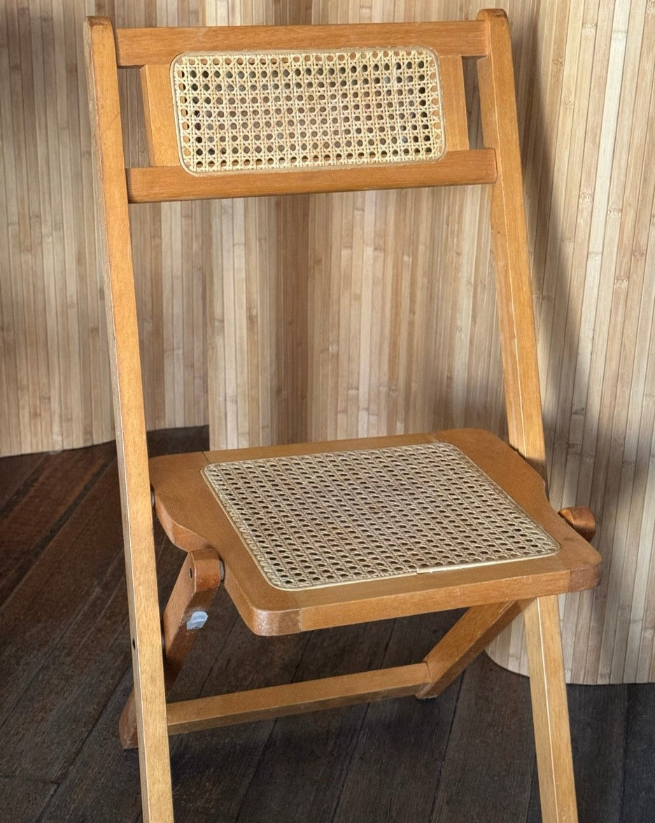 Set of 5 Rattan and Velvet Folding Chairs
