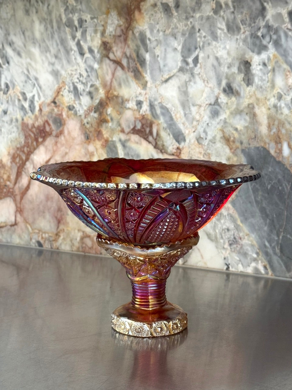 Indiana Glass Iridescent Glass Pedestal Bowl