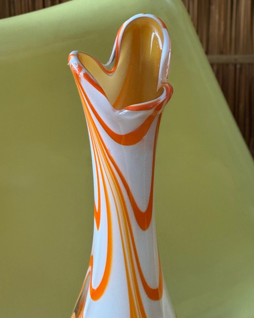 Large Orange and White Opaline Stem Vase