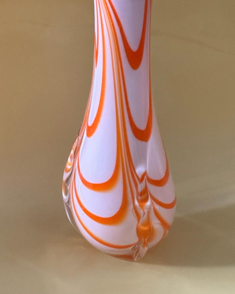 Large Orange and White Opaline Stem Vase