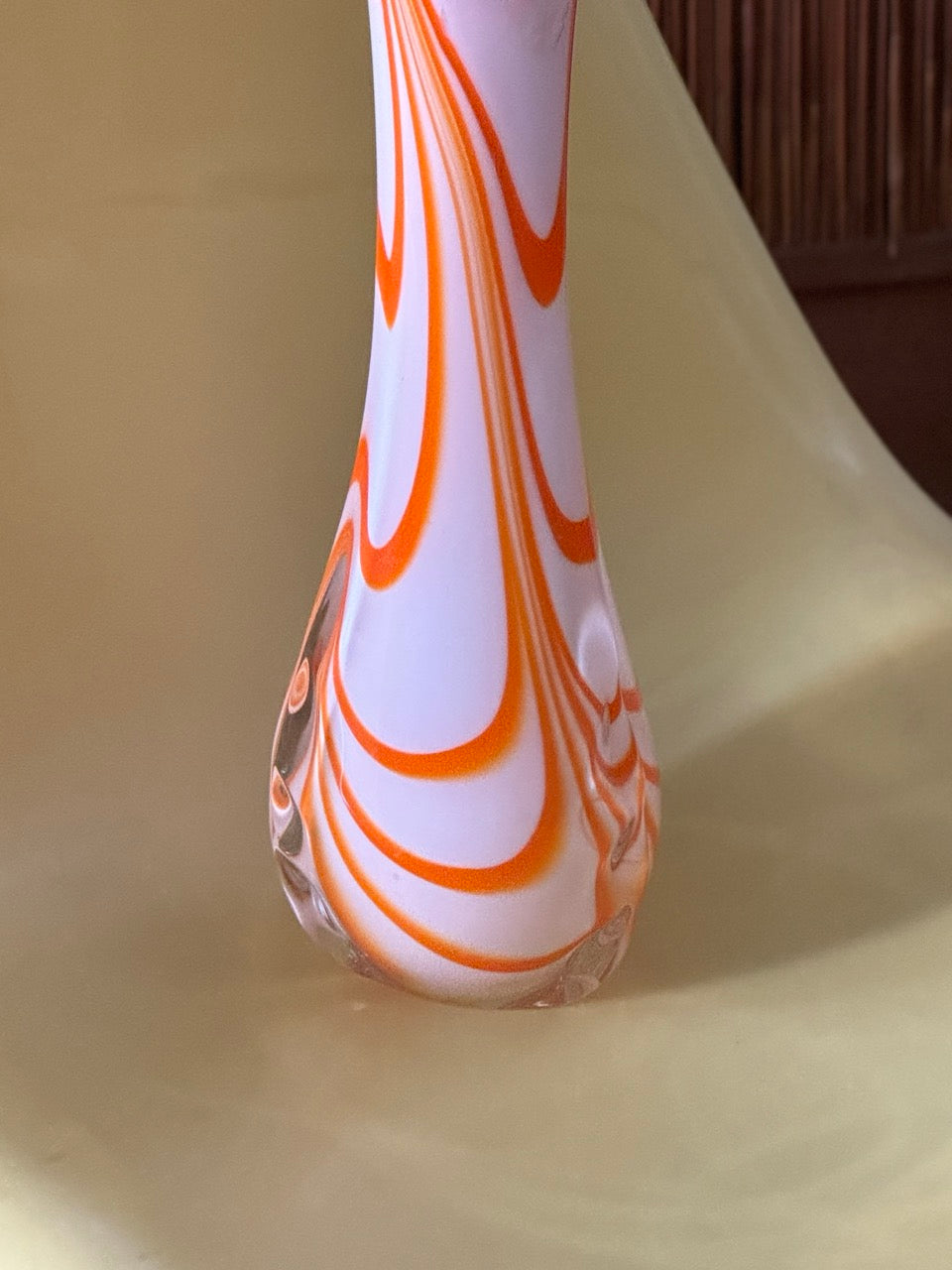 Large Orange and White Opaline Stem Vase