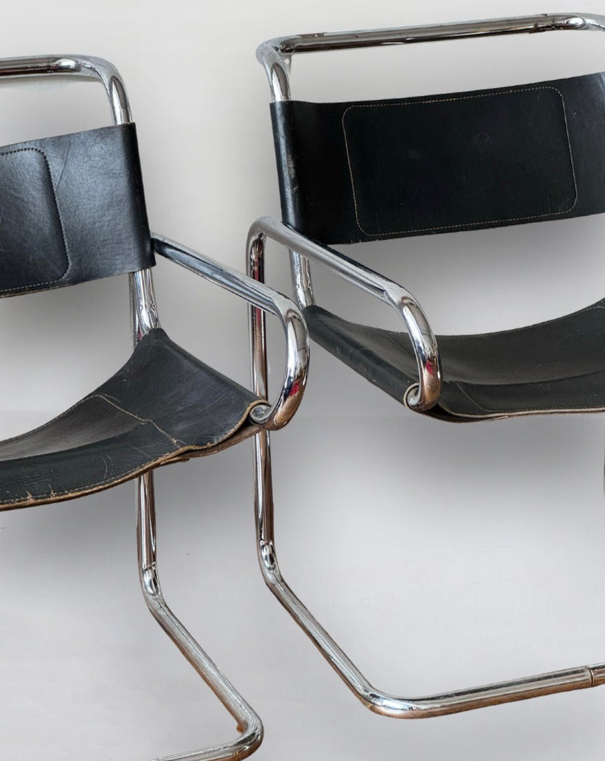 Leather Cantilevered Armchairs by Dunbar