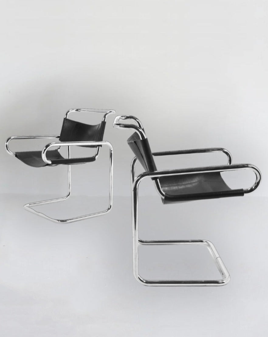 Leather Cantilevered Armchairs by Dunbar