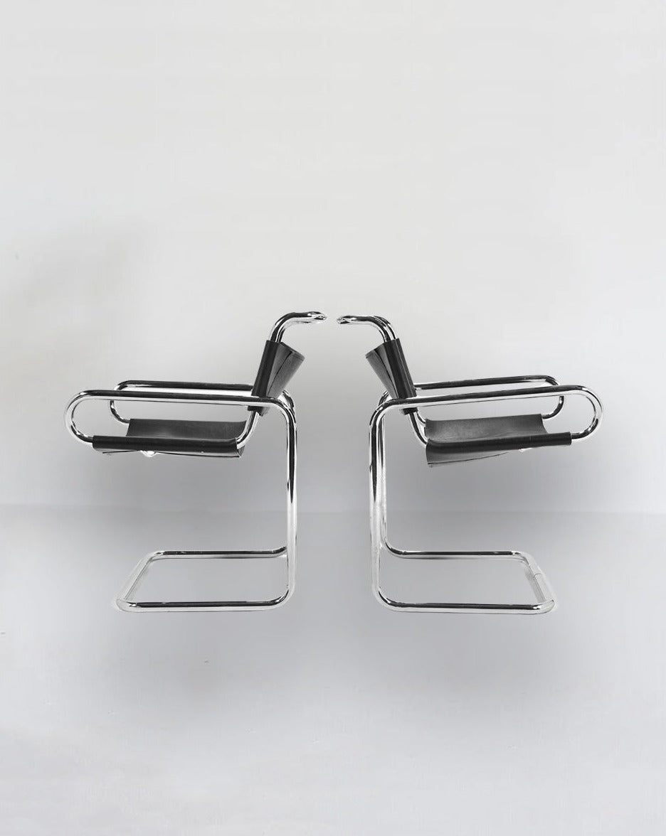 Leather Cantilevered Armchairs by Dunbar