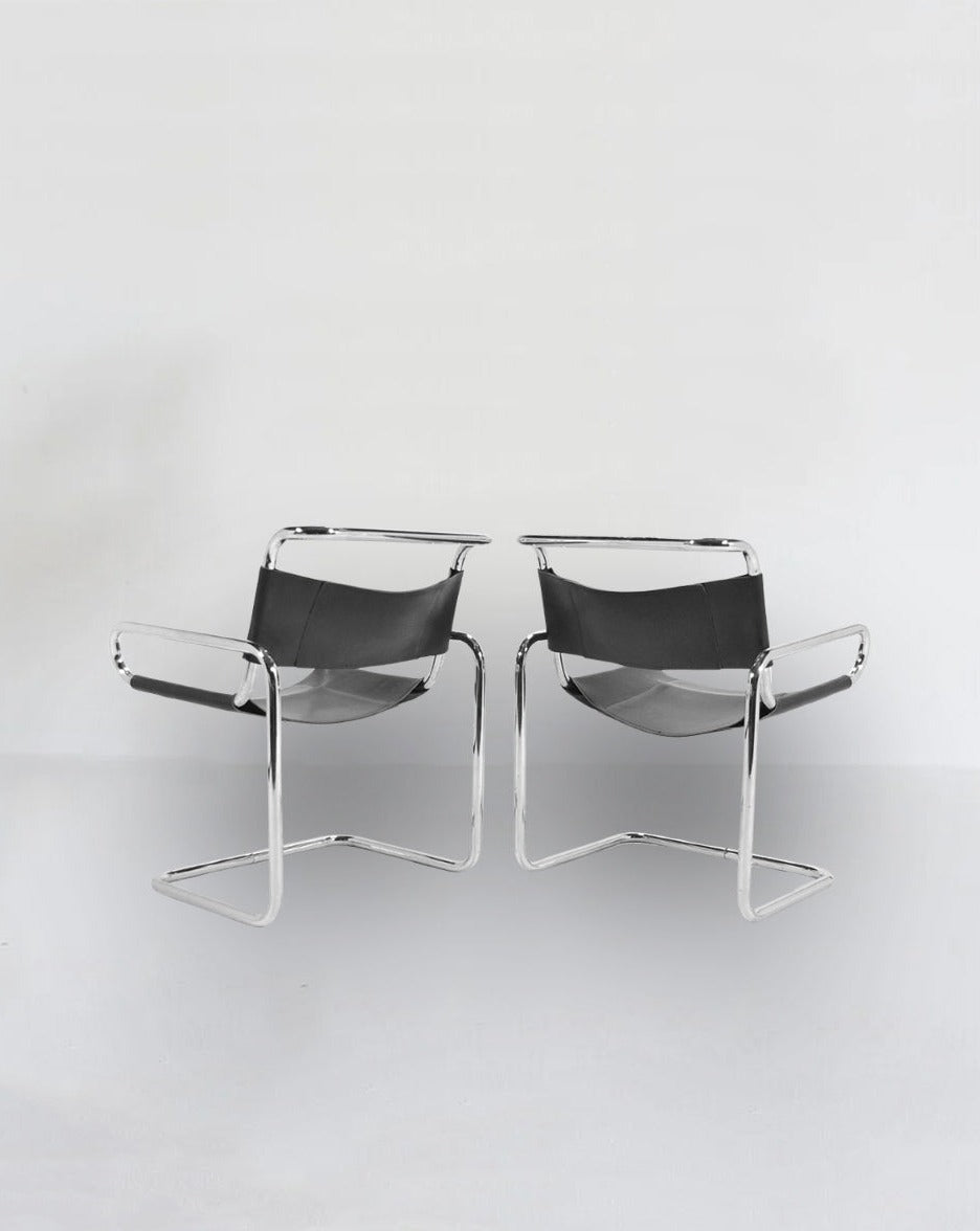 Leather Cantilevered Armchairs by Dunbar