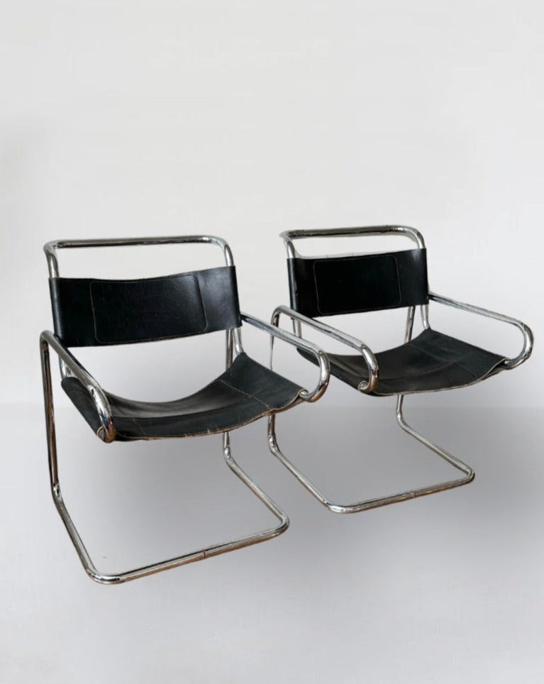 Leather Cantilevered Armchairs by Dunbar