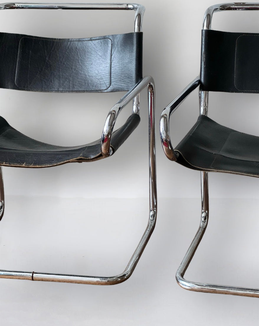 Leather Cantilevered Armchairs by Dunbar