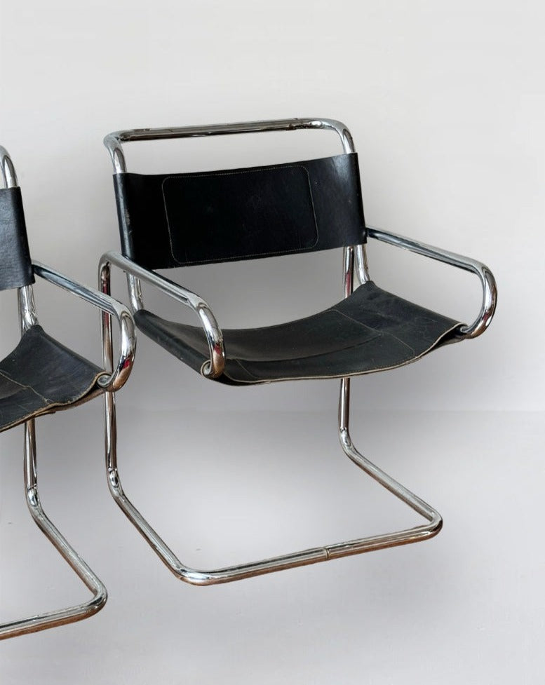 Leather Cantilevered Armchairs by Dunbar