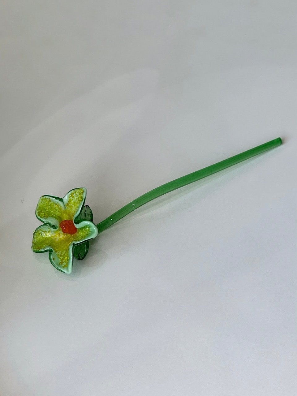 Yellow Hand Blown Art Glass Flower