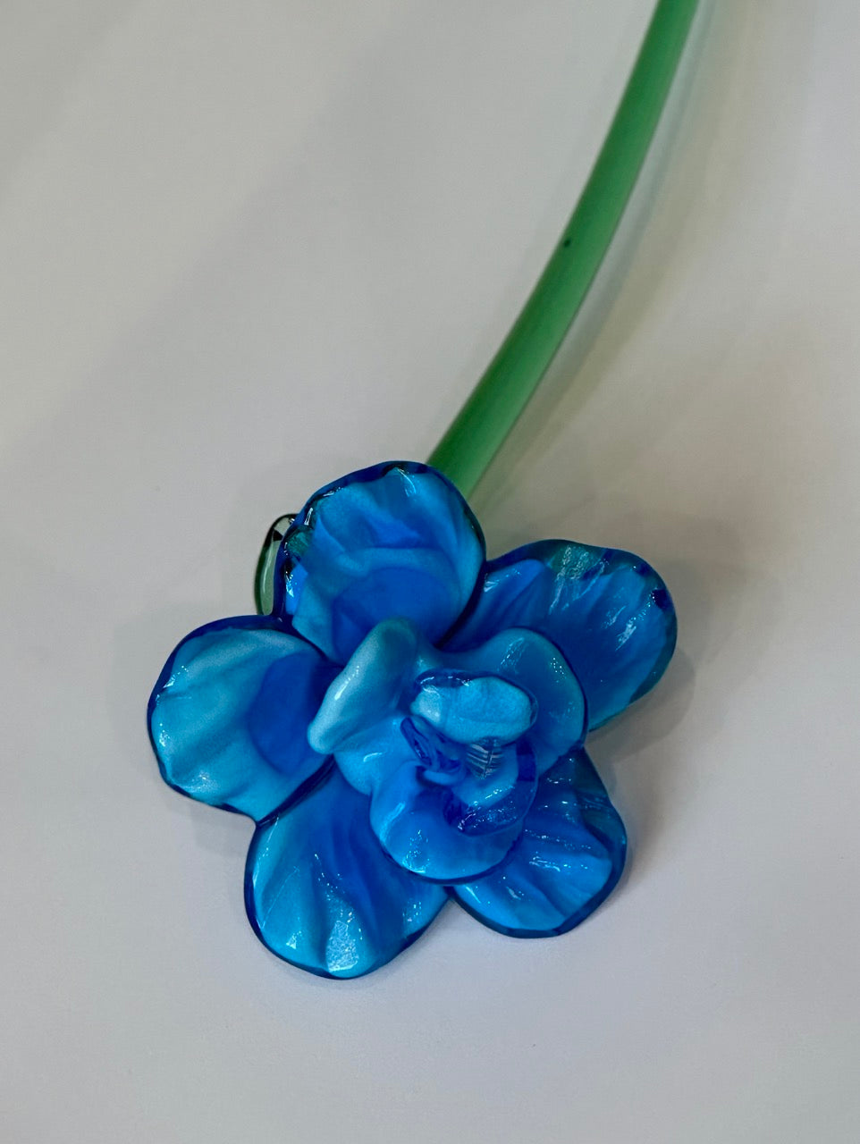 Blue Hand Blown Art Glass Flower