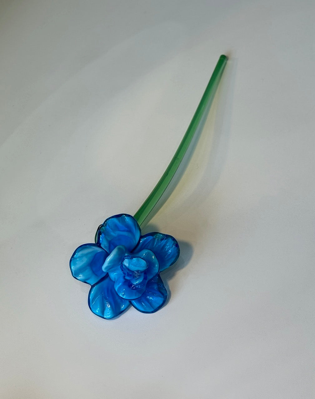 Blue Hand Blown Art Glass Flower