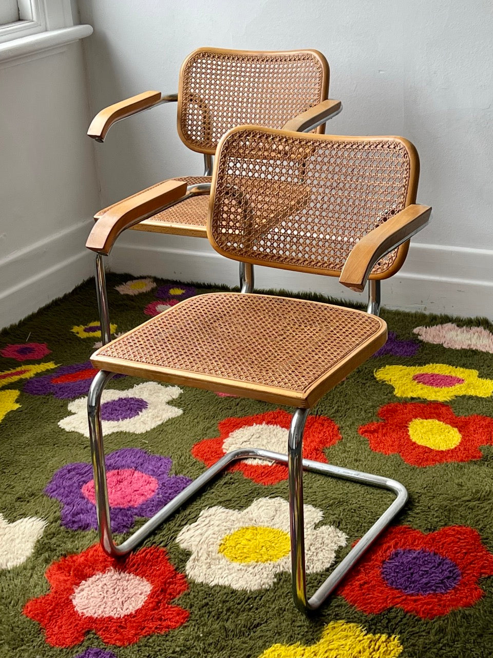 Pair of Vintage Cesca Chairs with Armrests in the style of Marcel Breuer