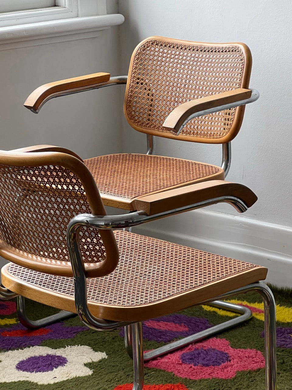 Pair of Vintage Cesca Chairs with Armrests in the style of Marcel Breuer
