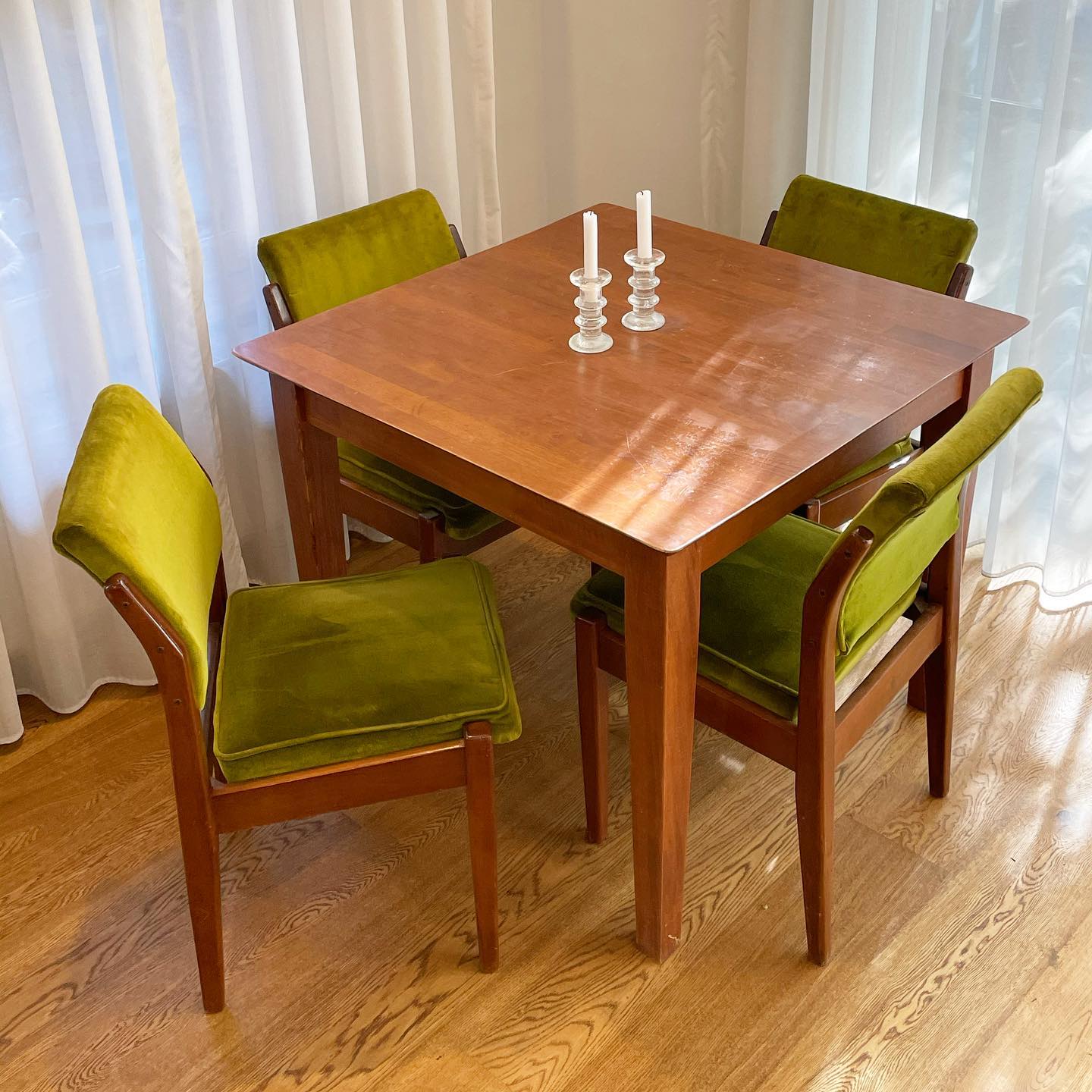 Teak and Green Velvet Dining set
