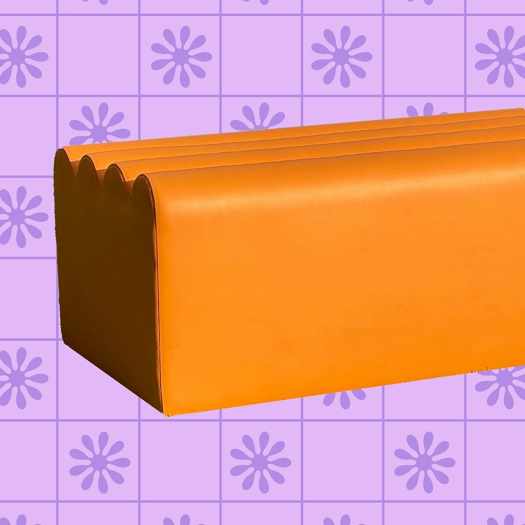 Orange Scalloped Ottoman
