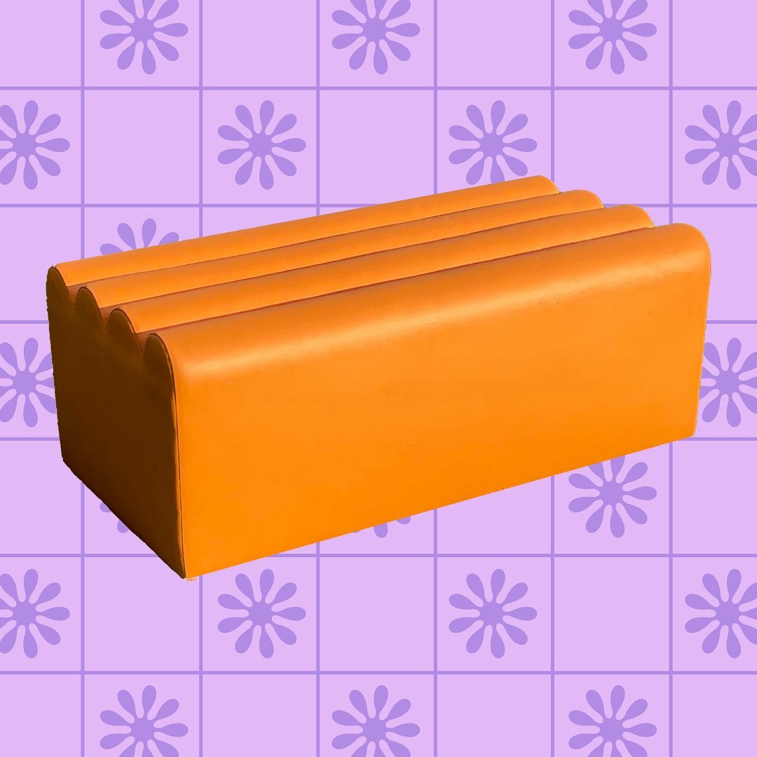 Orange Scalloped Ottoman