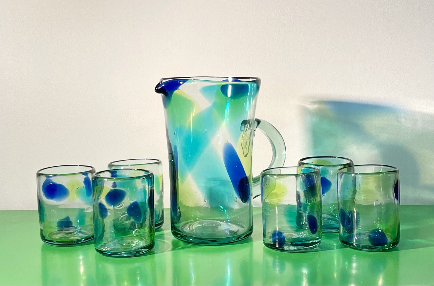 Glass Pitcher and Six Glasses