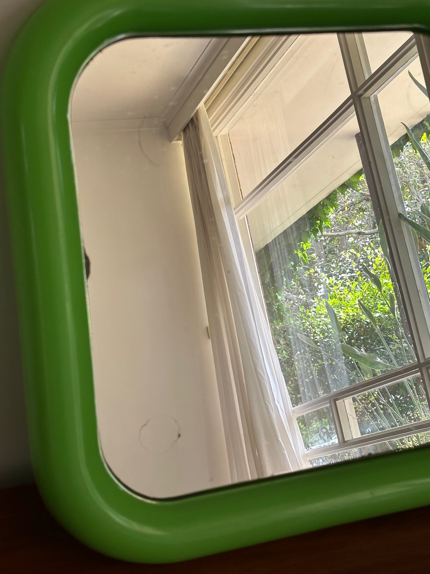 Square Plastic Bulbous Mirror in Green