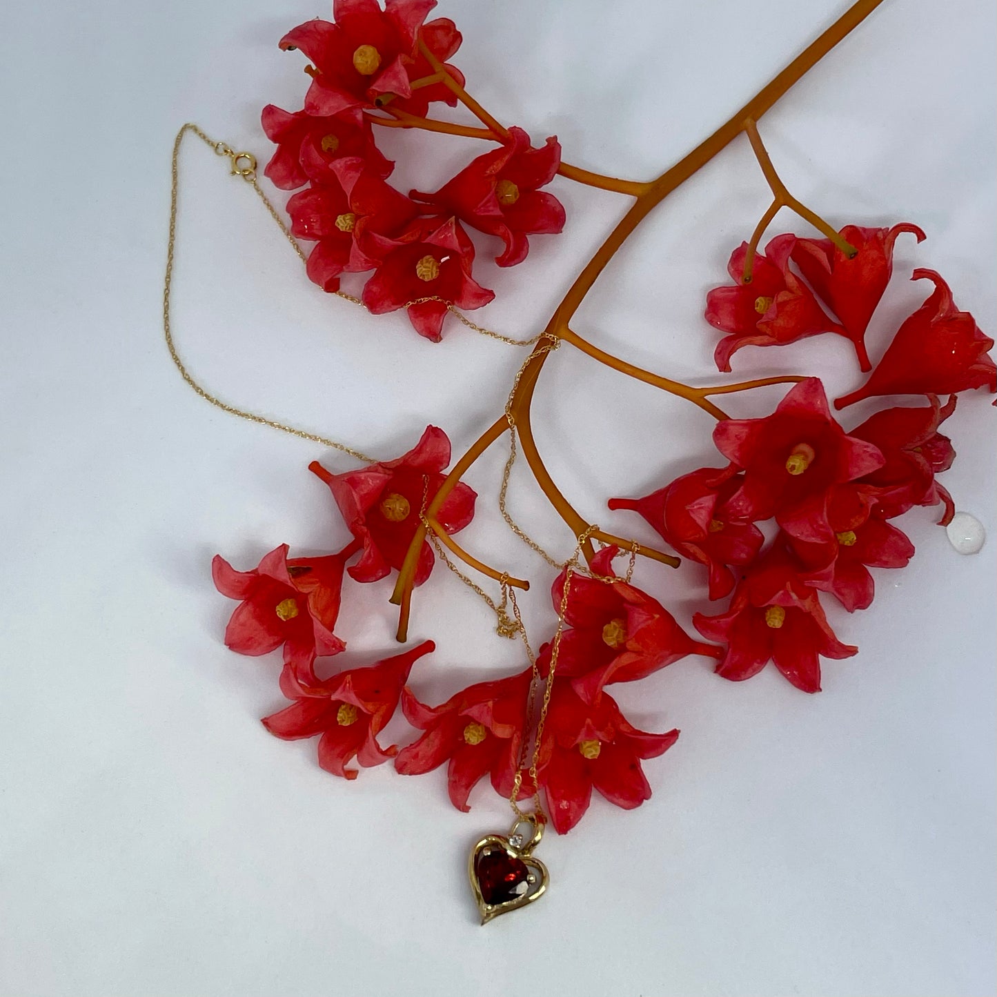 9ct garnet and white stone heart shaped pendant necklace