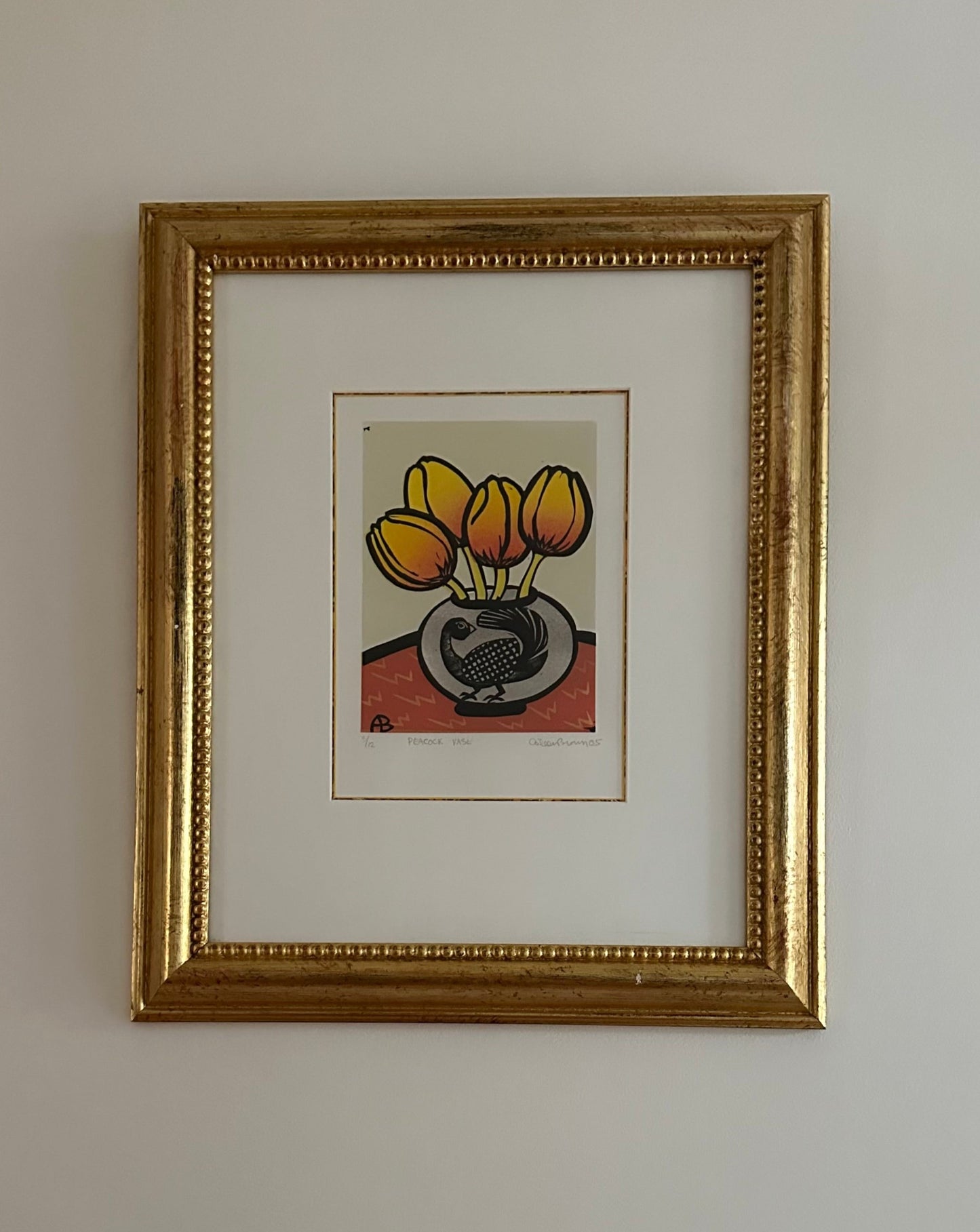 Peacock Vase Linocut