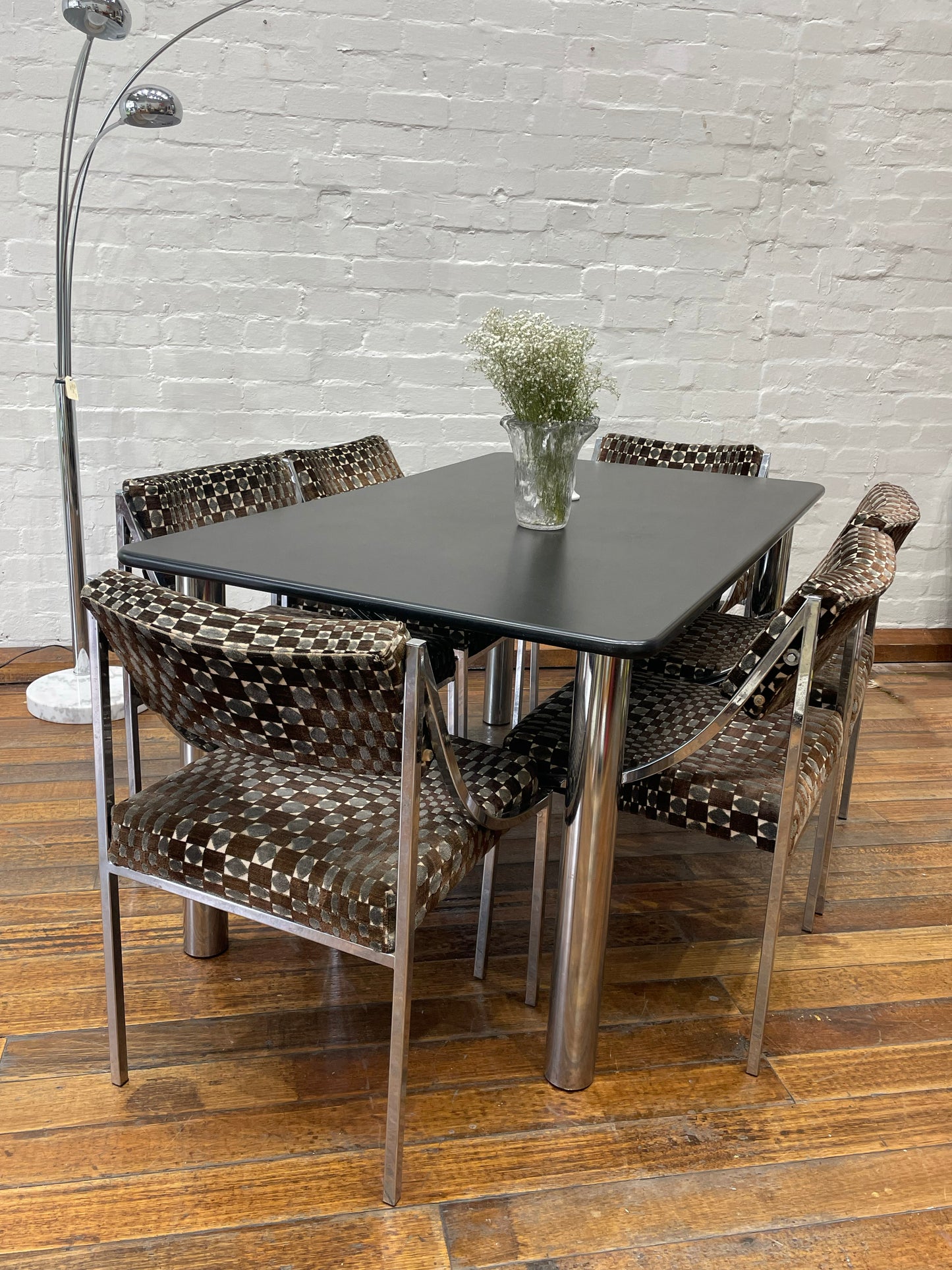 Hollywood Regency velvet and chrome dining setting
