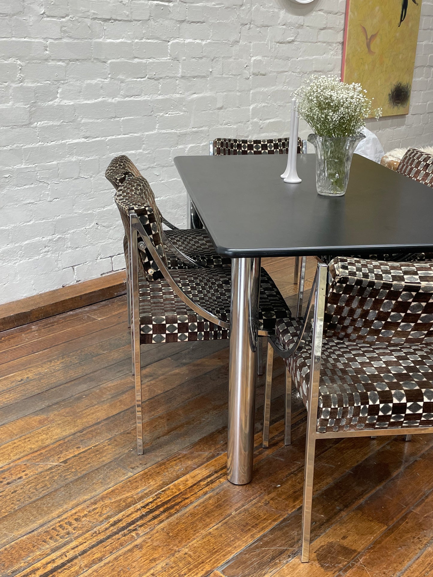 Hollywood Regency velvet and chrome dining setting