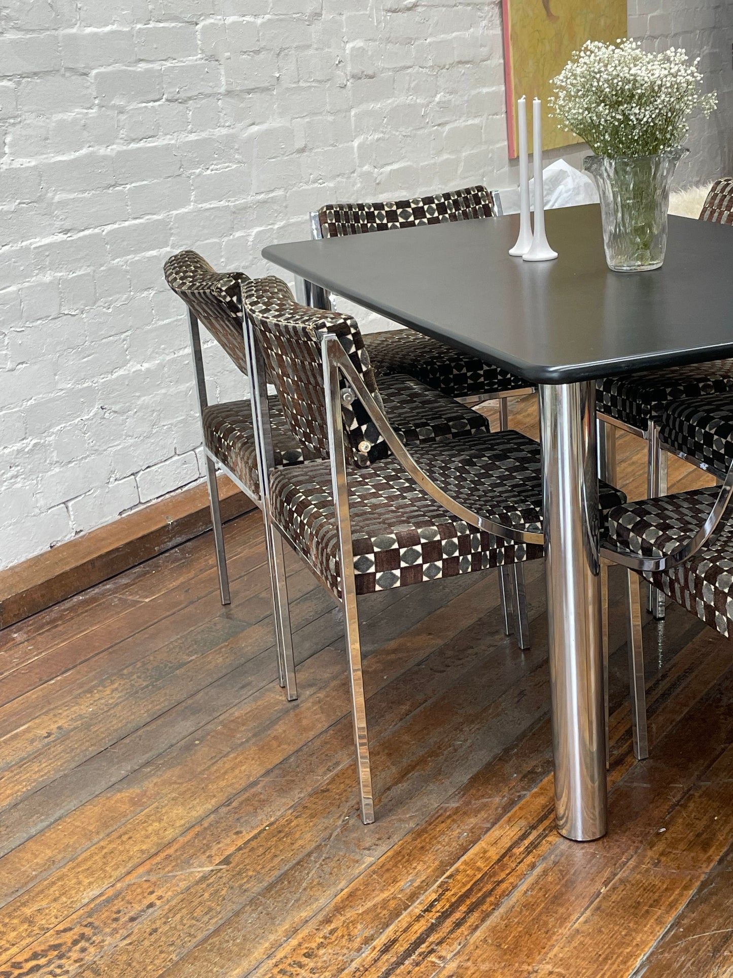 Hollywood Regency velvet and chrome dining setting