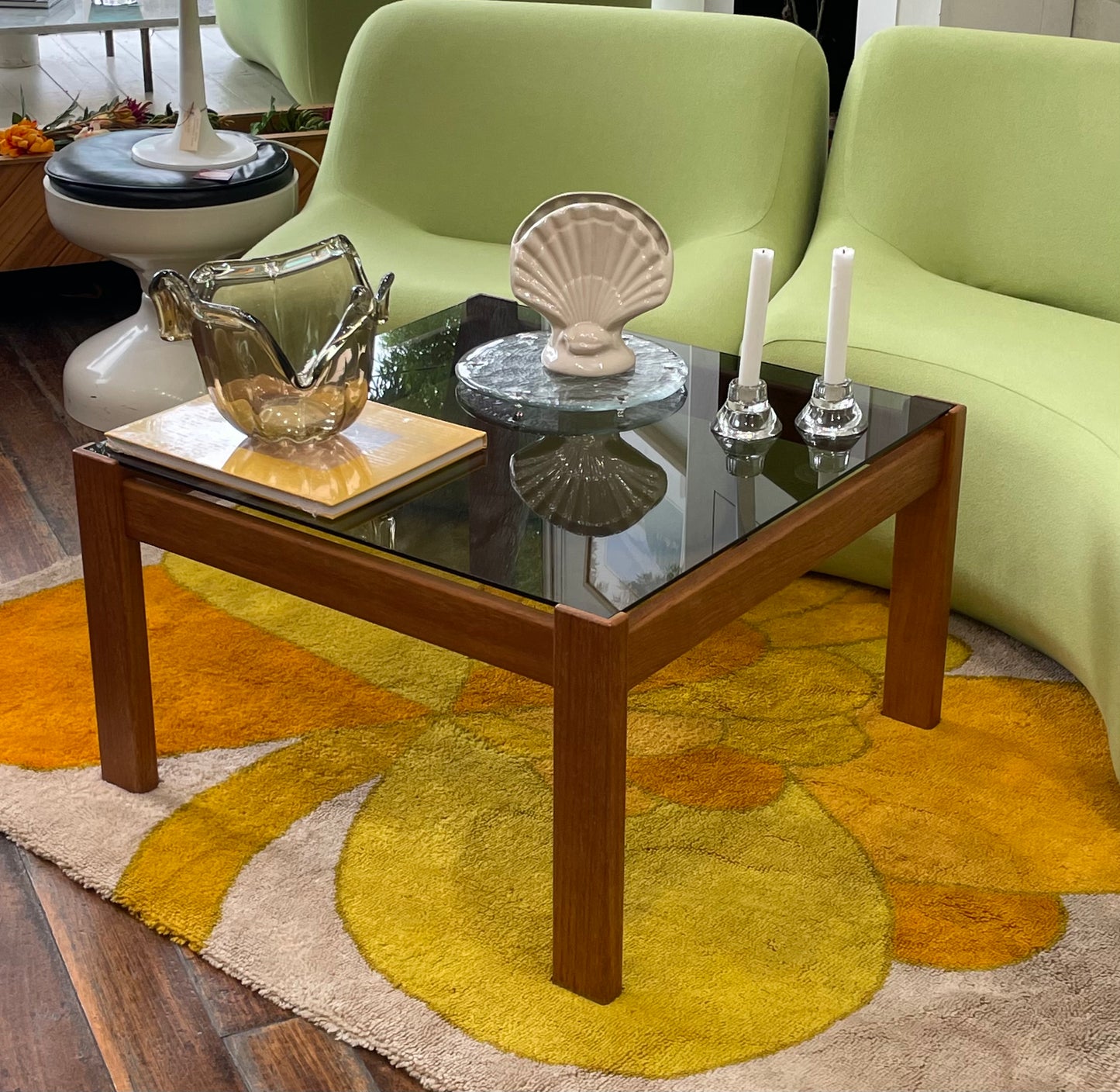 Noblett Teak and Smoked Glass Coffee Table