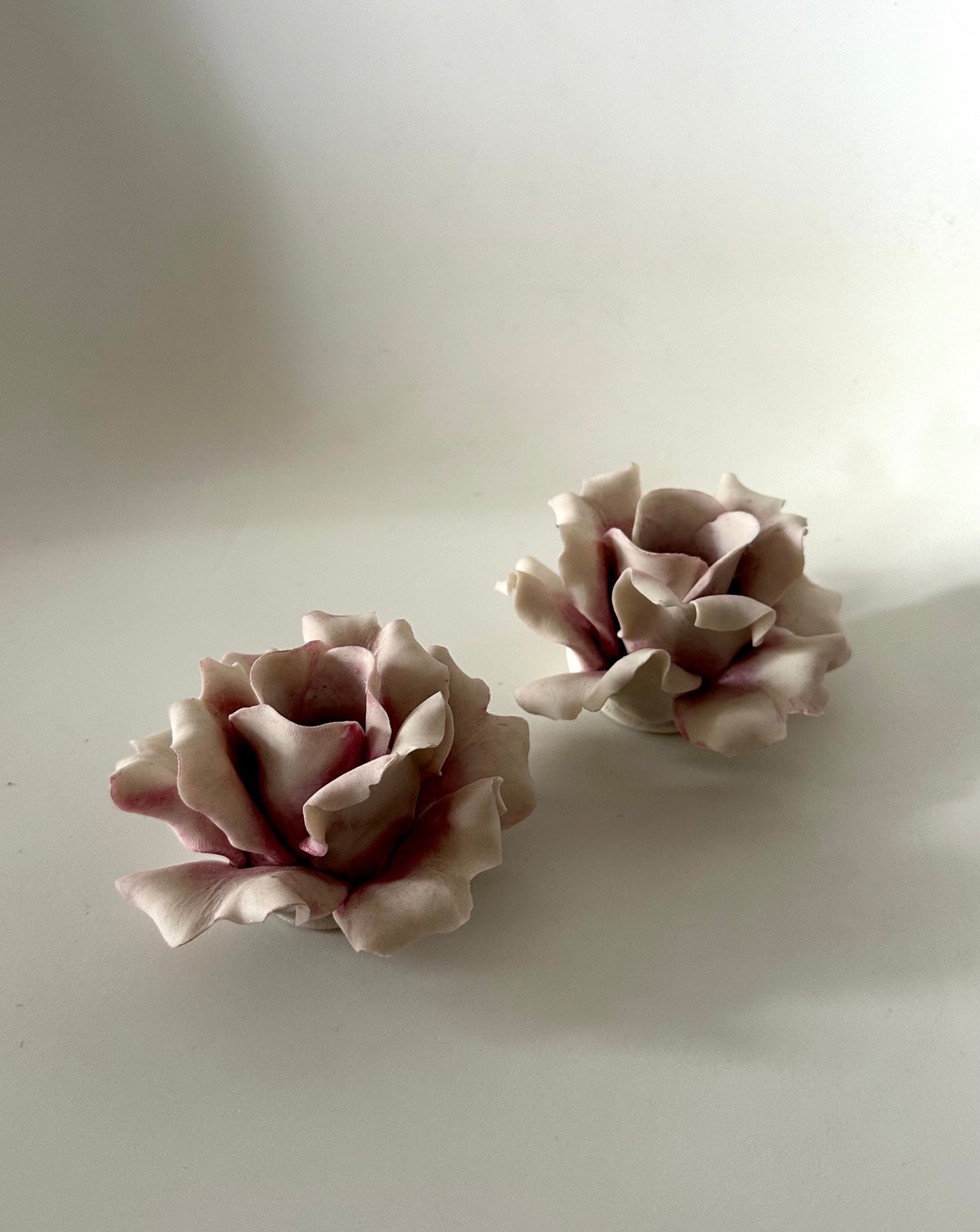 Porcelain Rose Candlestick Holders, Italy