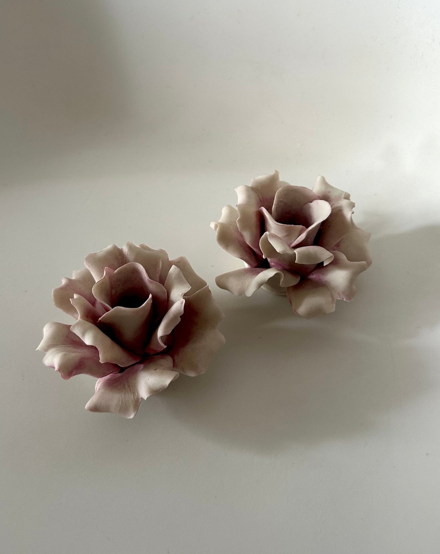 Porcelain Rose Candlestick Holders, Italy