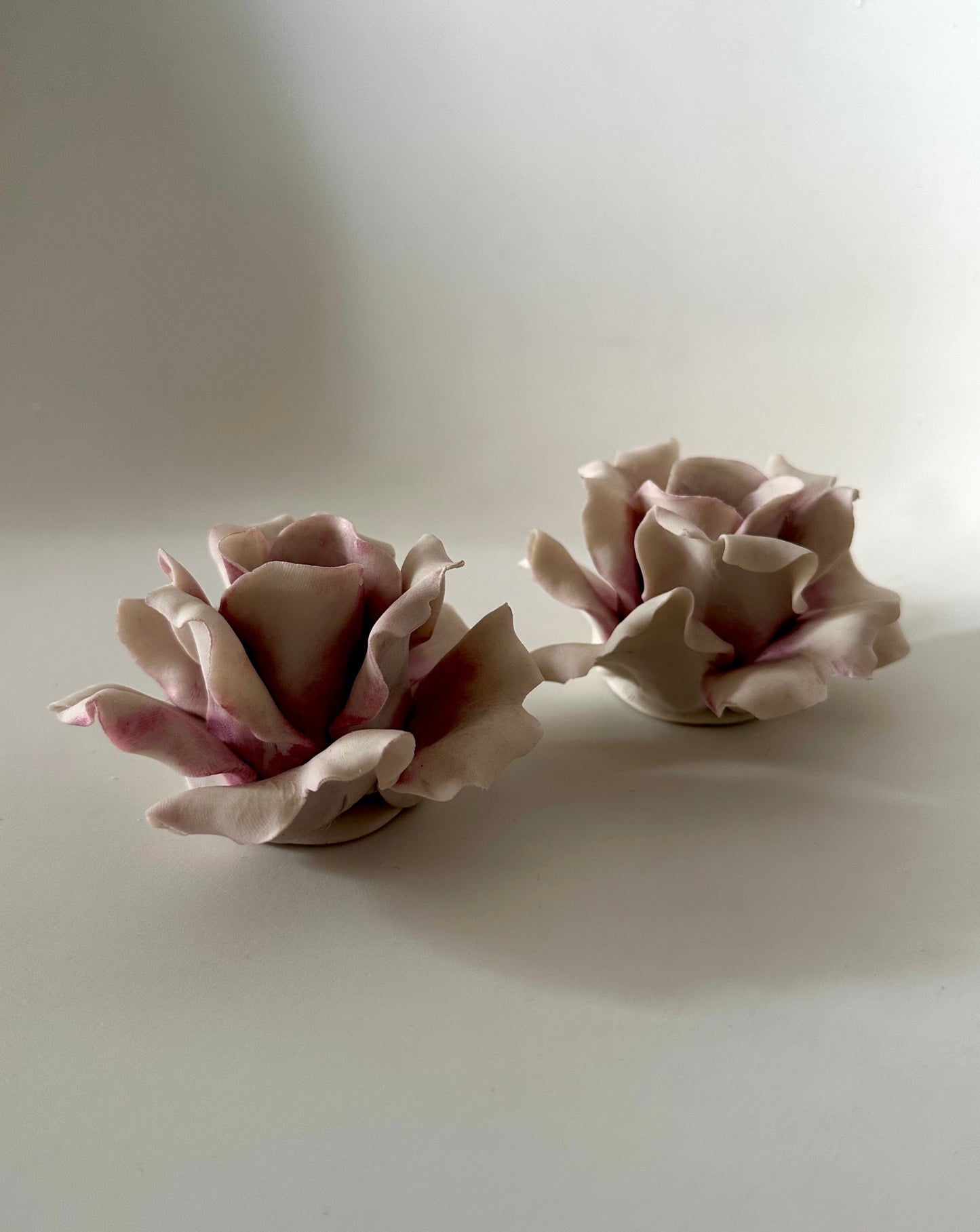 Porcelain Rose Candlestick Holders, Italy