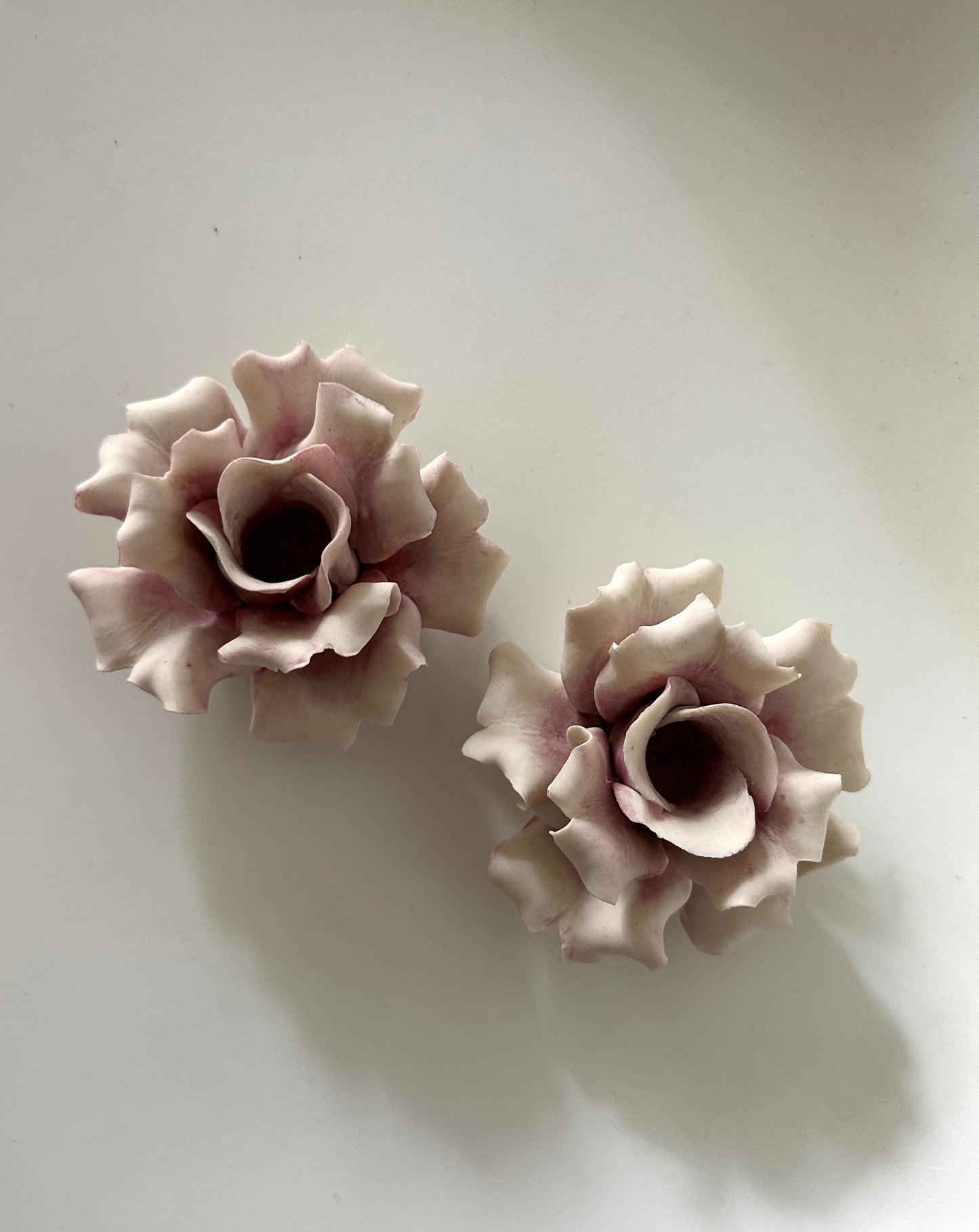 Porcelain Rose Candlestick Holders, Italy
