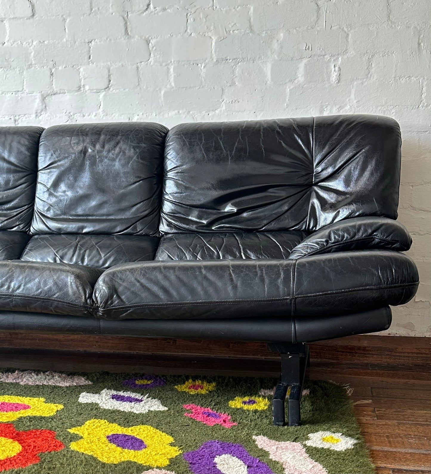 Black Leather 3 Seater Sofa