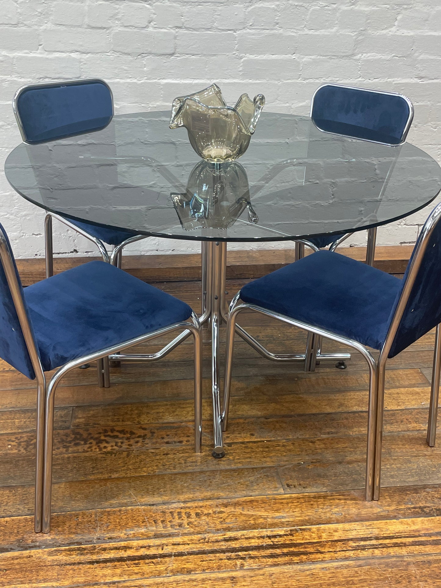 5 Piece Chrome and Smoked Glass Dining Set
