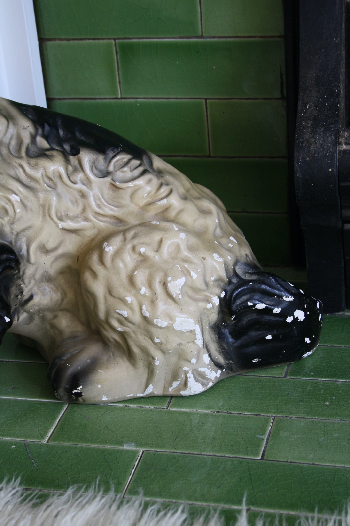 Ceramic Dog Statue Beige/Black